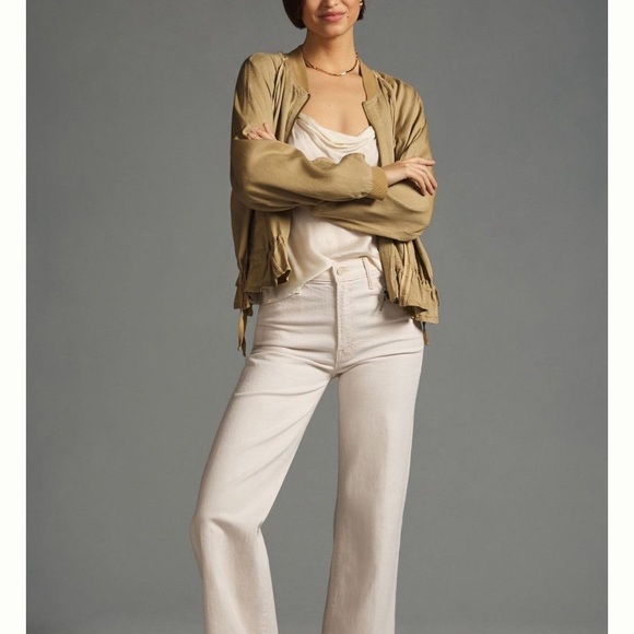 Anthropologie tan ruffled bomber jacket light sand  XS - Picture 4 of 10